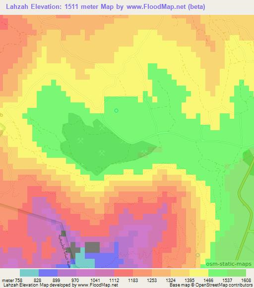 Lahzah,Jordan Elevation Map