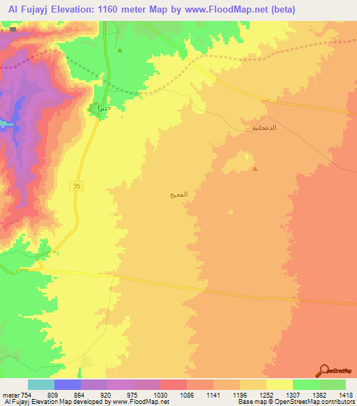 Al Fujayj,Jordan Elevation Map