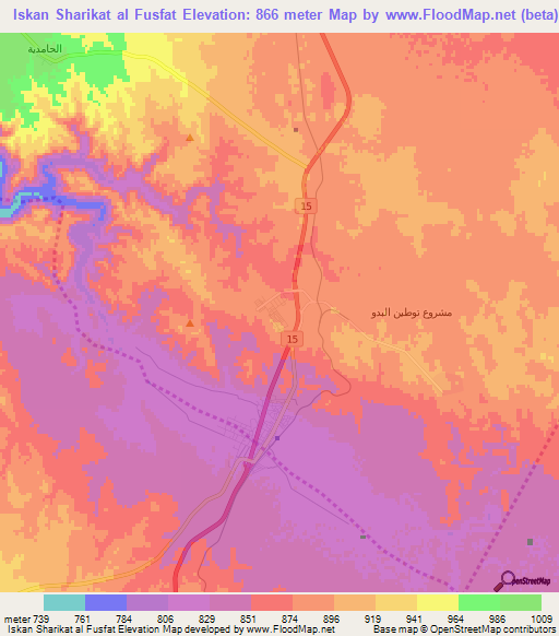 Iskan Sharikat al Fusfat,Jordan Elevation Map
