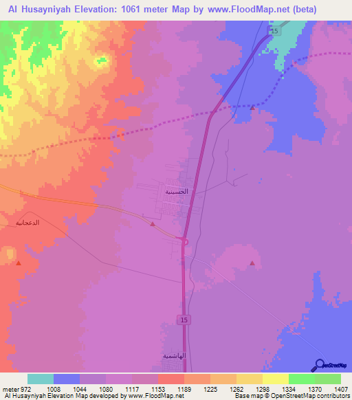 Al Husayniyah,Jordan Elevation Map