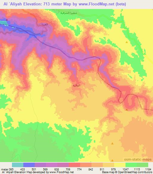 Al `Aliyah,Jordan Elevation Map