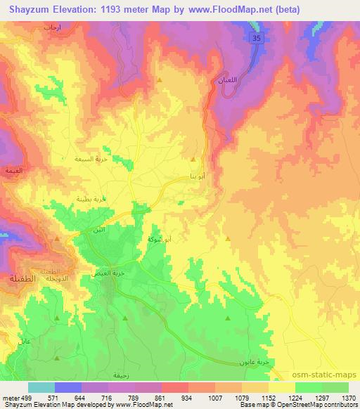 Shayzum,Jordan Elevation Map