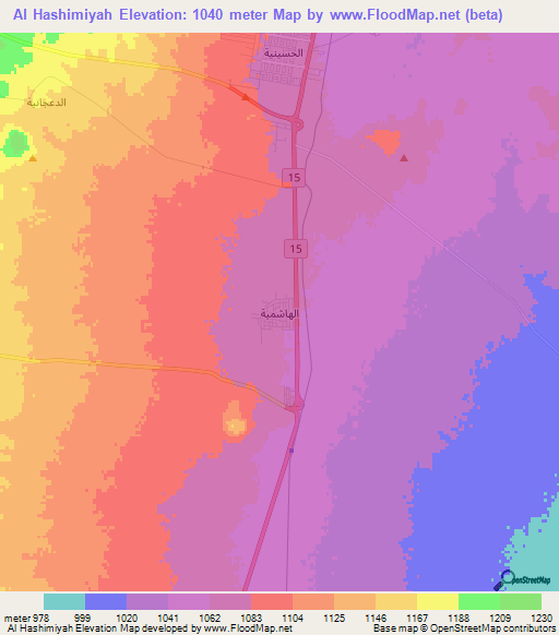 Al Hashimiyah,Jordan Elevation Map