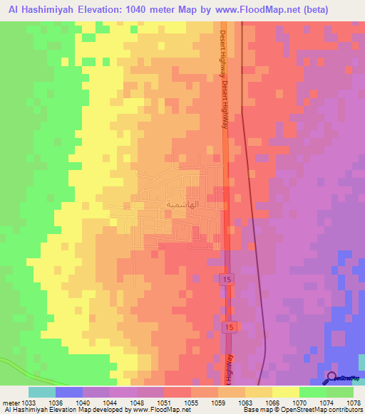 Al Hashimiyah,Jordan Elevation Map