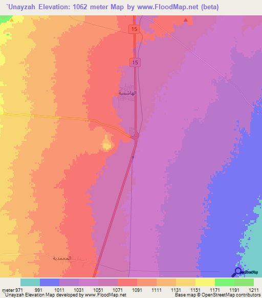`Unayzah,Jordan Elevation Map