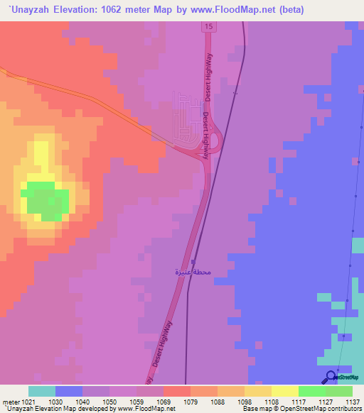 `Unayzah,Jordan Elevation Map