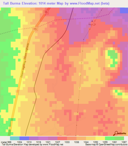 Tall Burma,Jordan Elevation Map