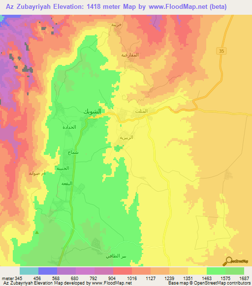 Az Zubayriyah,Jordan Elevation Map