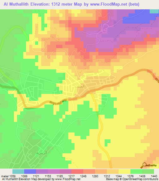 Al Muthallith,Jordan Elevation Map