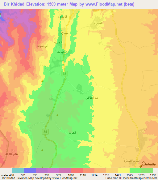 Bir Khidad,Jordan Elevation Map