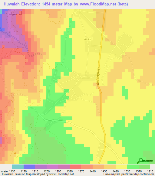 Huwalah,Jordan Elevation Map