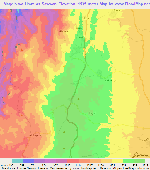 Maqdis wa Umm as Sawwan,Jordan Elevation Map