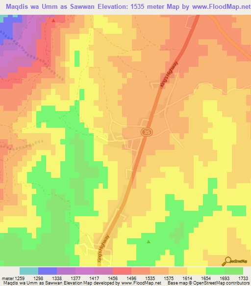 Maqdis wa Umm as Sawwan,Jordan Elevation Map