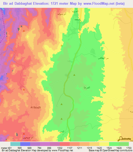 Bir ad Dabbaghat,Jordan Elevation Map