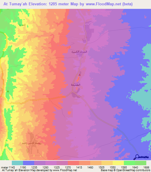 At Tumay`ah,Jordan Elevation Map