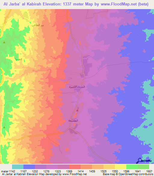 Al Jarba' al Kabirah,Jordan Elevation Map