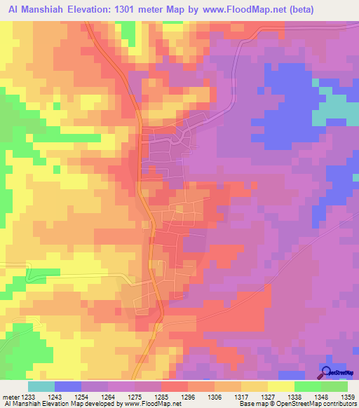 Al Manshiah,Jordan Elevation Map