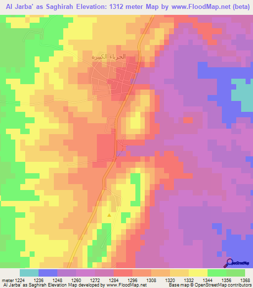 Al Jarba' as Saghirah,Jordan Elevation Map