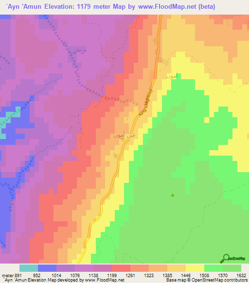 `Ayn 'Amun,Jordan Elevation Map