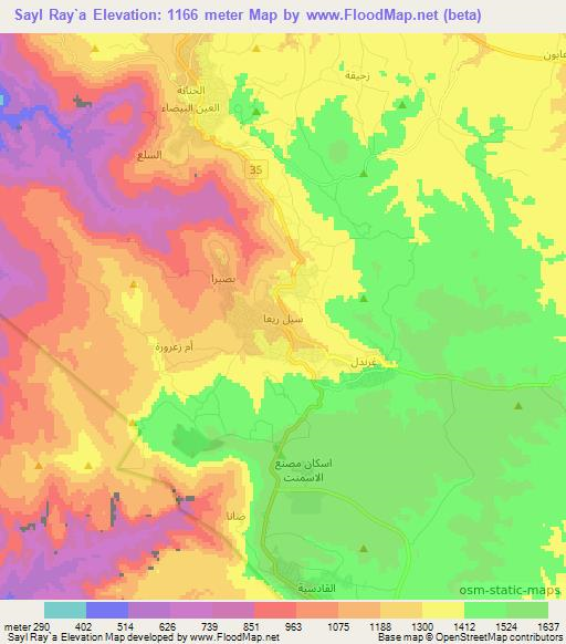 Sayl Ray`a,Jordan Elevation Map
