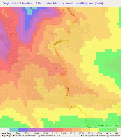 Sayl Ray`a,Jordan Elevation Map
