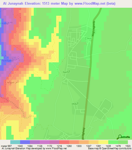 Al Junaynah,Jordan Elevation Map