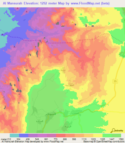 Al Mansurah,Jordan Elevation Map