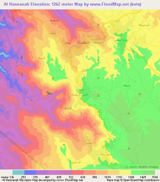 Al Hannanah,Jordan Elevation Map