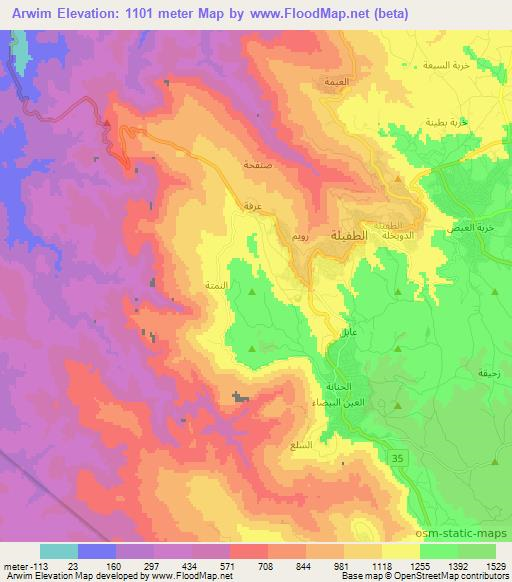 Arwim,Jordan Elevation Map