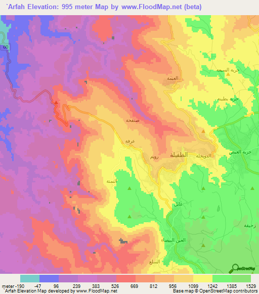 `Arfah,Jordan Elevation Map