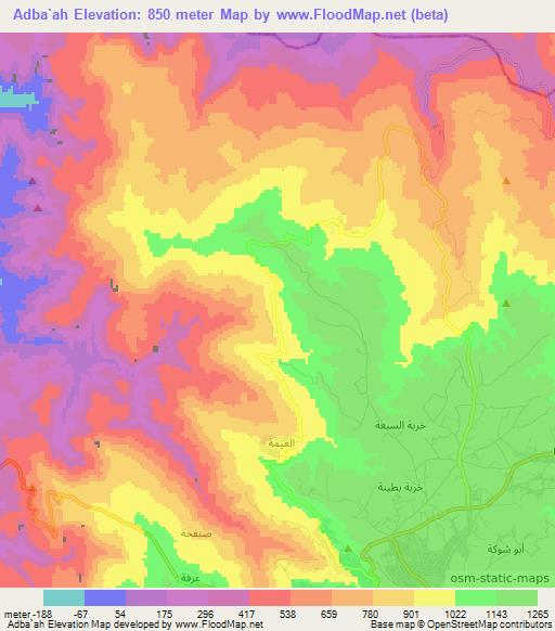 Adba`ah,Jordan Elevation Map