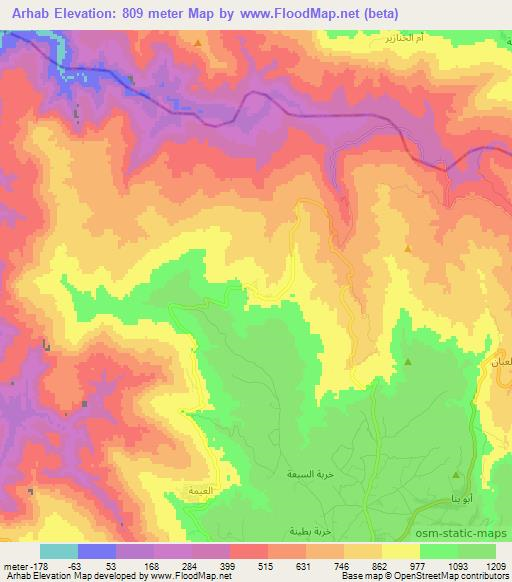 Arhab,Jordan Elevation Map