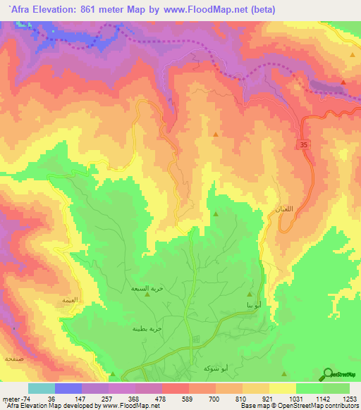 `Afra,Jordan Elevation Map