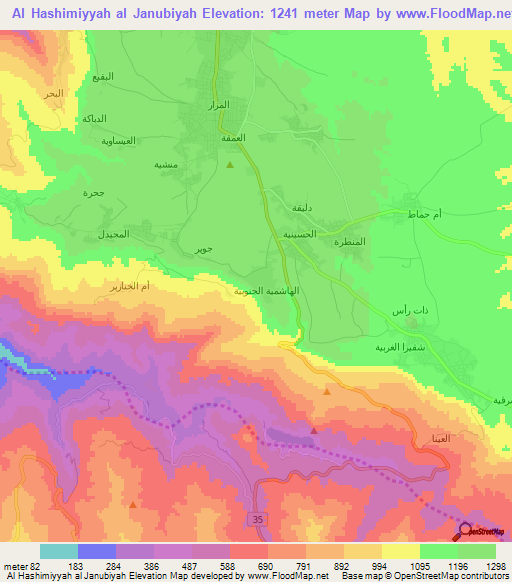 Al Hashimiyyah al Janubiyah,Jordan Elevation Map