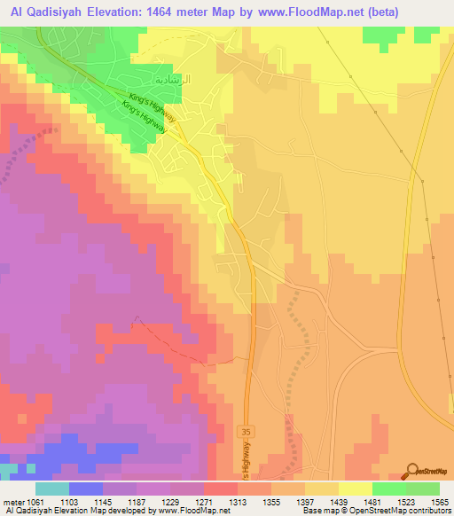 Al Qadisiyah,Jordan Elevation Map