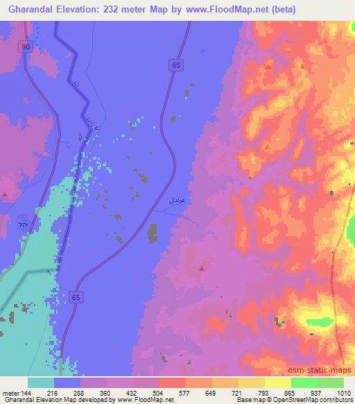 Gharandal,Jordan Elevation Map