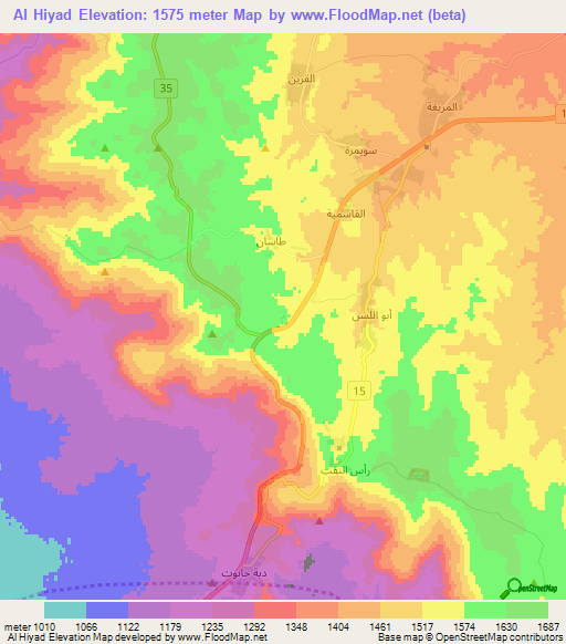 Al Hiyad,Jordan Elevation Map