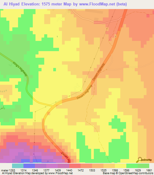 Al Hiyad,Jordan Elevation Map