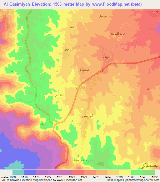 Al Qasimiyah,Jordan Elevation Map