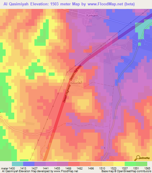 Al Qasimiyah,Jordan Elevation Map