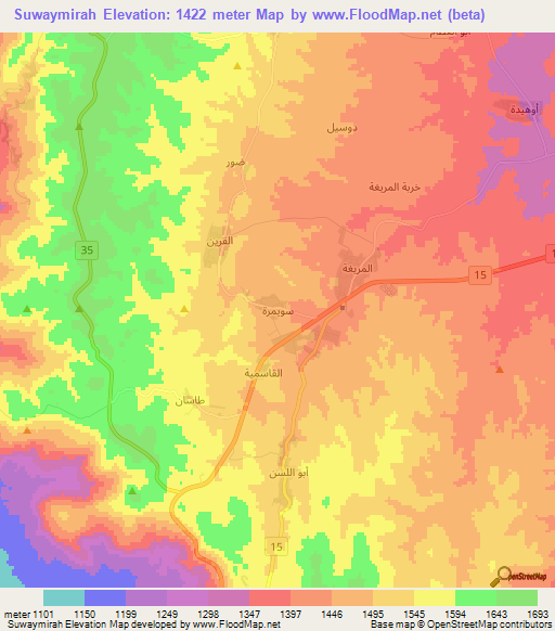 Suwaymirah,Jordan Elevation Map