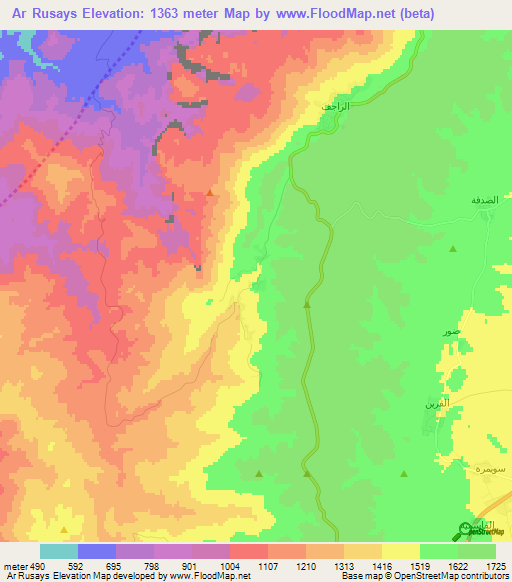 Ar Rusays,Jordan Elevation Map