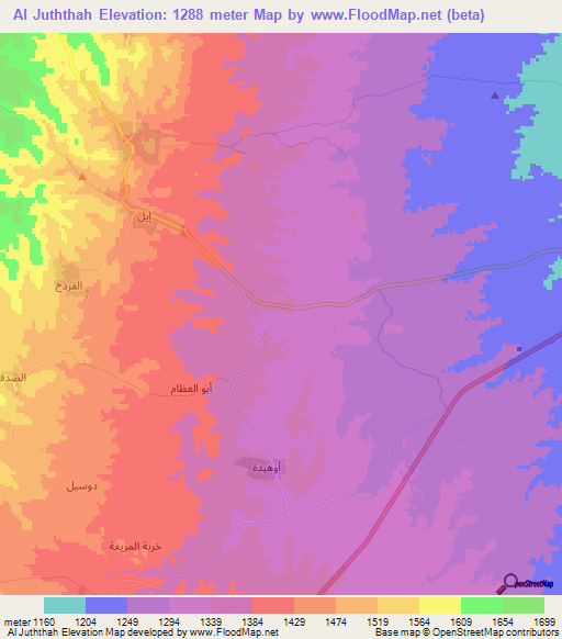 Al Juththah,Jordan Elevation Map