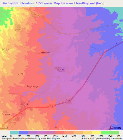 Awhaydah,Jordan Elevation Map