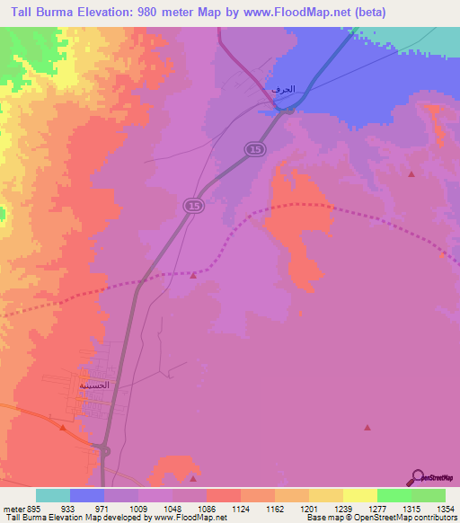 Tall Burma,Jordan Elevation Map