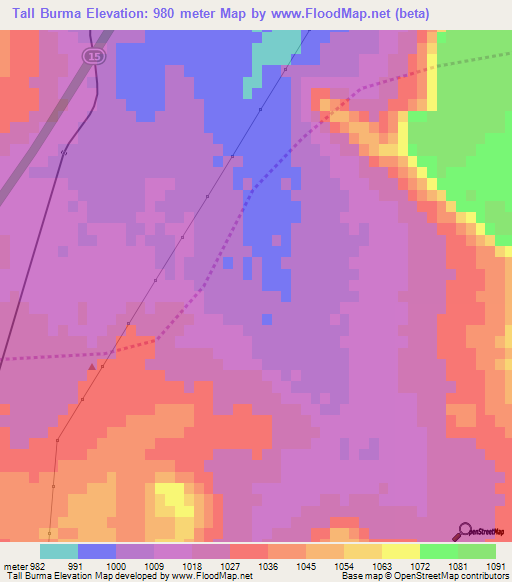 Tall Burma,Jordan Elevation Map