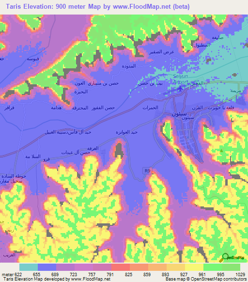 Taris,Yemen Elevation Map