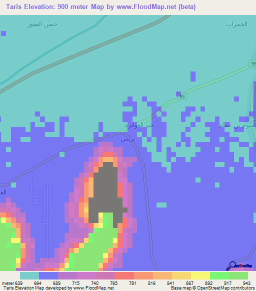 Taris,Yemen Elevation Map