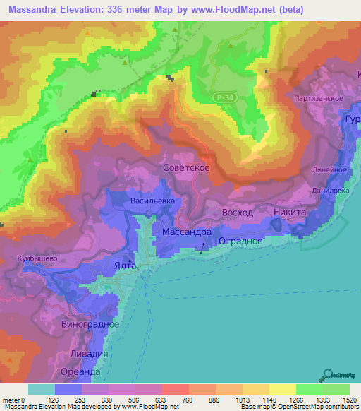 Massandra,Ukraine Elevation Map