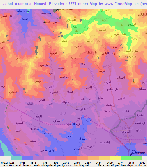 Jabal Akamat al Hanash,Yemen Elevation Map